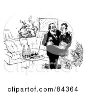Royalty Free RF Clipart Illustration Of A Black And White Sketch Of Two Businessmen In A Lounge