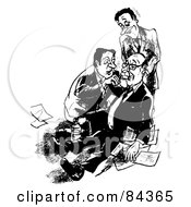 Royalty Free RF Clipart Illustration Of A Black And White Sketch Of Men Checking To See If Their Drunk Boss Is Dead Or Alive