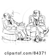 Poster, Art Print Of Black And White Sketch Of Two Businessmen Sitting In Chairs And Smoking