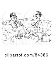 Black And White Sketch Of Men Chatting On A Lounge Couch