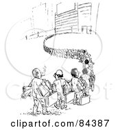 Black And White Sketch Of A Long Line Of Job Applicants
