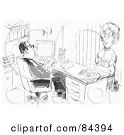 Black And White Sketch Of A Boss Interviewing A Woman