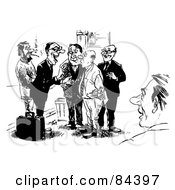 Royalty Free RF Clipart Illustration Of A Black And White Sketch Of Chatty Businessmen Talking