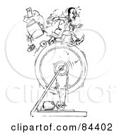 Black And White Sketch Of A Businessman Running On A Ring Dropping His Items