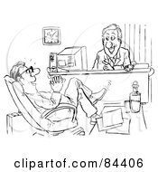Royalty Free RF Clipart Illustration Of A Black And White Sketch Of A Happy Boss And Employee Chatting