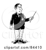 Royalty Free RF Clipart Illustration Of A Black And White Sketch Of A Businessman Holding A Lecture Stick