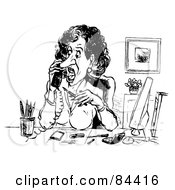 Royalty Free RF Clipart Illustration Of A Black And White Sketch Of A Shocked Secretary Talking On A Phone by Alex Bannykh