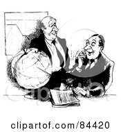 Poster, Art Print Of Black And White Sketch Of Businessmen Talking Around A Globe And Chart