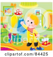 Royalty Free RF Clipart Illustration Of A Happy Boy Reaching For A Coat In A Living Room