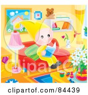 Poster, Art Print Of Happy Little Elf Reading A Book In A Living Room