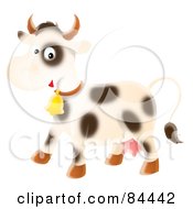 Royalty Free RF Clipart Illustration Of A Happy Airbrushed Cow Wearing A Bell