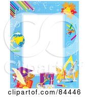 Poster, Art Print Of Vertical Educational Border With Leaves Pencils And Other School Objects Around White Space