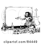 Royalty Free RF Clipart Illustration Of A Black And White Sketch Of An Artist Painting On A Large Blank Canvas by Alex Bannykh