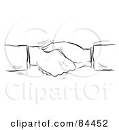 Royalty Free RF Clipart Illustration Of A Black And White Sketch Of Shaking Hands by Alex Bannykh