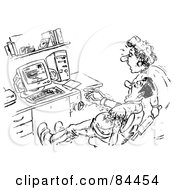 Royalty Free RF Clipart Illustration Of A Black And White Sketch Of An Old Couple Trying To Use A Computer by Alex Bannykh