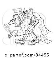 Royalty Free RF Clipart Illustration Of A Black And White Sketch Of An Investigator With Equipment