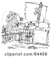 Royalty Free RF Clipart Illustration Of A Black And White Sketch Of A Man With A Gun Protecting His Yard