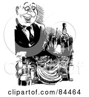 Black And White Sketch Of A Happy Man Feasting
