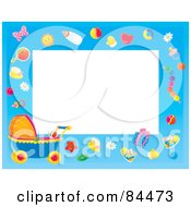 Poster, Art Print Of Horizontal Baby Border With Baby Objects And A Carriage Around White Space