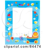 Poster, Art Print Of Vertical Baby Border With Baby Objects And A Carriage Around White Space