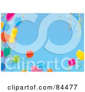 Poster, Art Print Of Blue Sky Background With A Border Of Colorful Party Balloons And Ribbons