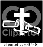 Poster, Art Print Of Black And White Cross With Chains On Black