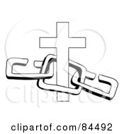 Poster, Art Print Of Black And White Cross With Chains On White