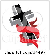 Poster, Art Print Of Blank Red Banner Around A Black Cross