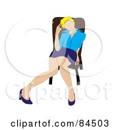 Blond Caucasian Woman Slouching In A Chair And Playing With Her Hair