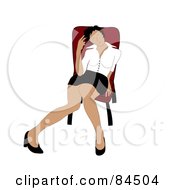 Black Haired Caucasian Woman Slouching In A Chair And Playing With Her Hair