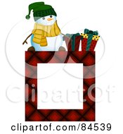 Poster, Art Print Of Red Square Christmas Frame With A Snowman And Presents