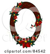 Royalty Free RF Clipart Illustration Of A Red Plaid Oval Christmas Frame With Poinsettias by BNP Design Studio
