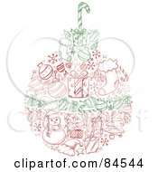 Poster, Art Print Of Red And Green Sketched Christmas Ball With Items