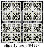 Poster, Art Print Of Seamless Repeat Background Of Floral Crest Squares