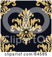 Seamless Repeat Background Of Yellow Floral Crests On Black