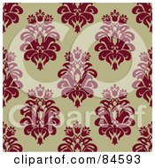 Seamless Repeat Background Of Red Floral Crests On Tan