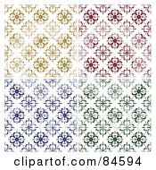 Poster, Art Print Of Digital Collage Of Seamless Repeat Backgrounds Of Brown Red Blue And Green Flower Patterns On White