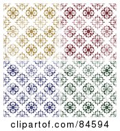 Royalty Free RF Clipart Illustration Of A Digital Collage Of Seamless Repeat Backgrounds Of Brown Red Blue And Green Flower Patterns On White