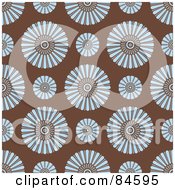 Poster, Art Print Of Seamless Repeat Background Of Round Blue Flowers On Brown