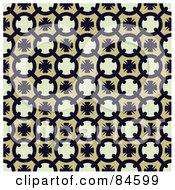 Poster, Art Print Of Seamless Repeat Background Of Pastel Yellow Circles And Black Designs On Beige