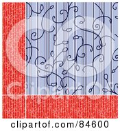 Seamless Repeat Background Of A Red Floral Border And Blue Lined Background