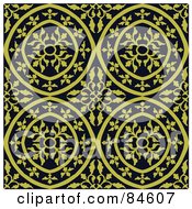 Royalty Free RF Clipart Illustration Of A Seamless Repeat Background Of Yellow Floral Circle Designs On Black