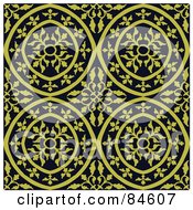 Poster, Art Print Of Seamless Repeat Background Of Yellow Floral Circle Designs On Black