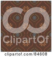 Royalty Free RF Clipart Illustration Of A Seamless Repeat Background Of Blue And Orange Flowers With Vines On Brown