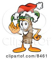 Poster, Art Print Of Palm Tree Mascot Cartoon Character Wearing A Santa Hat And Waving