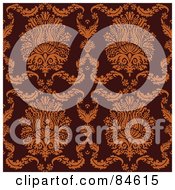Seamless Repeat Background Of Elegant Orange Crests And Leaves On Brown