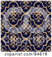 Poster, Art Print Of Seamless Repeat Background Of Tan Crest Designs On Dark Blue