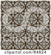Royalty Free RF Clipart Illustration Of A Seamless Repeat Background Of White Circle And Cross Floral Designs On Brown