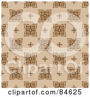 Poster, Art Print Of Seamless Repeat Background Of Brown Flowers On Beige