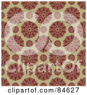 Poster, Art Print Of Seamless Repeat Background Of Red Round Flowers On Beige